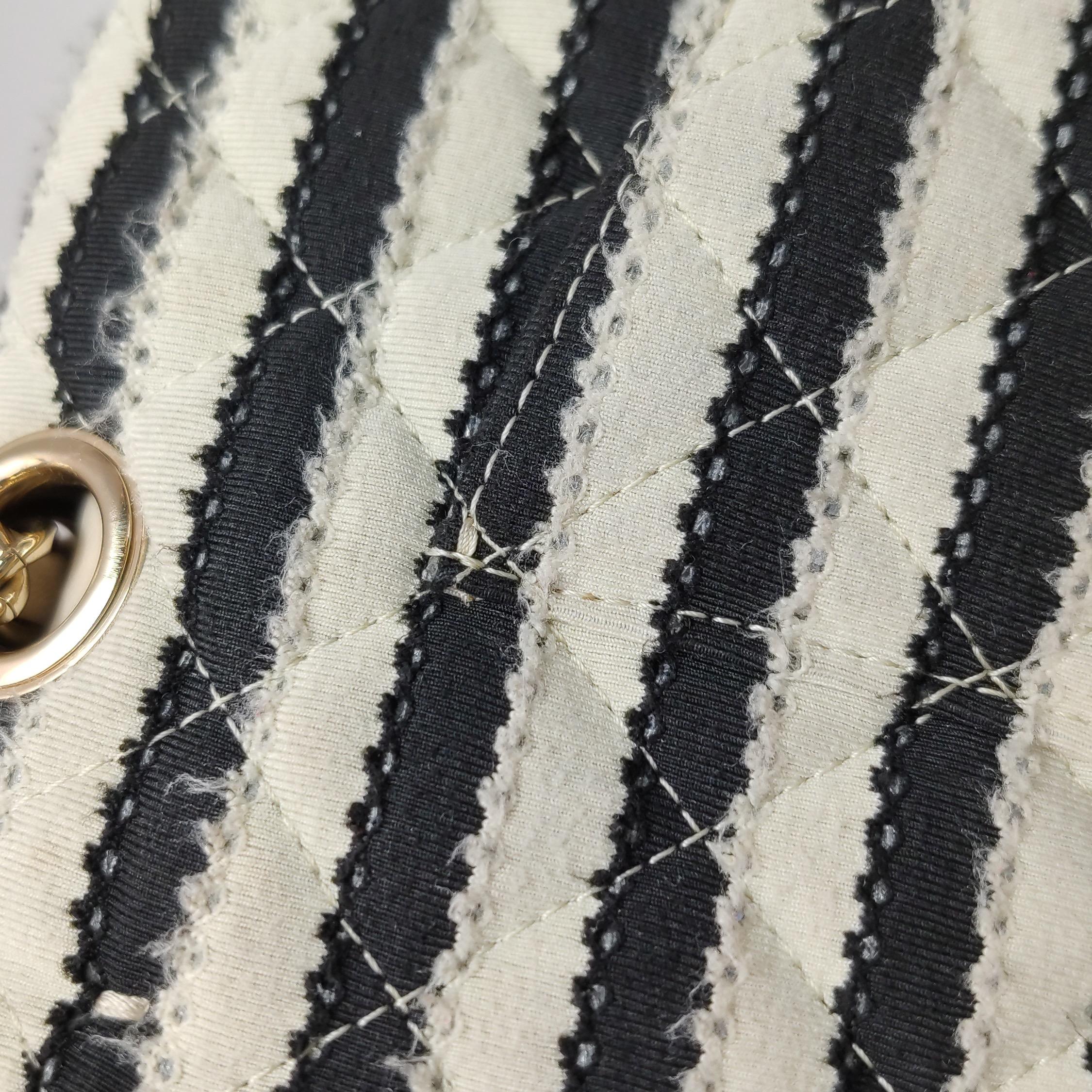 Chanel Black/White Striped Medium Jersey Coco Sailor Pearl Classic Flap Bag For Sale 10