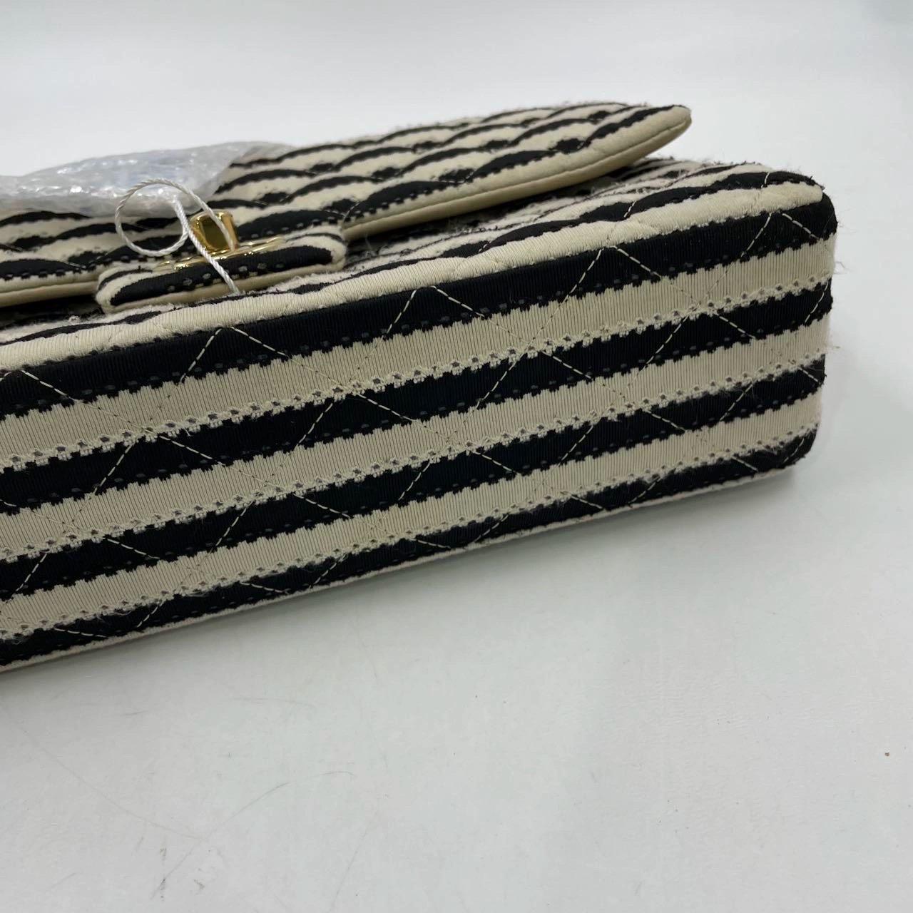 Chanel Black/White Striped Medium Jersey Coco Sailor Pearl Classic Flap Bag For Sale 13