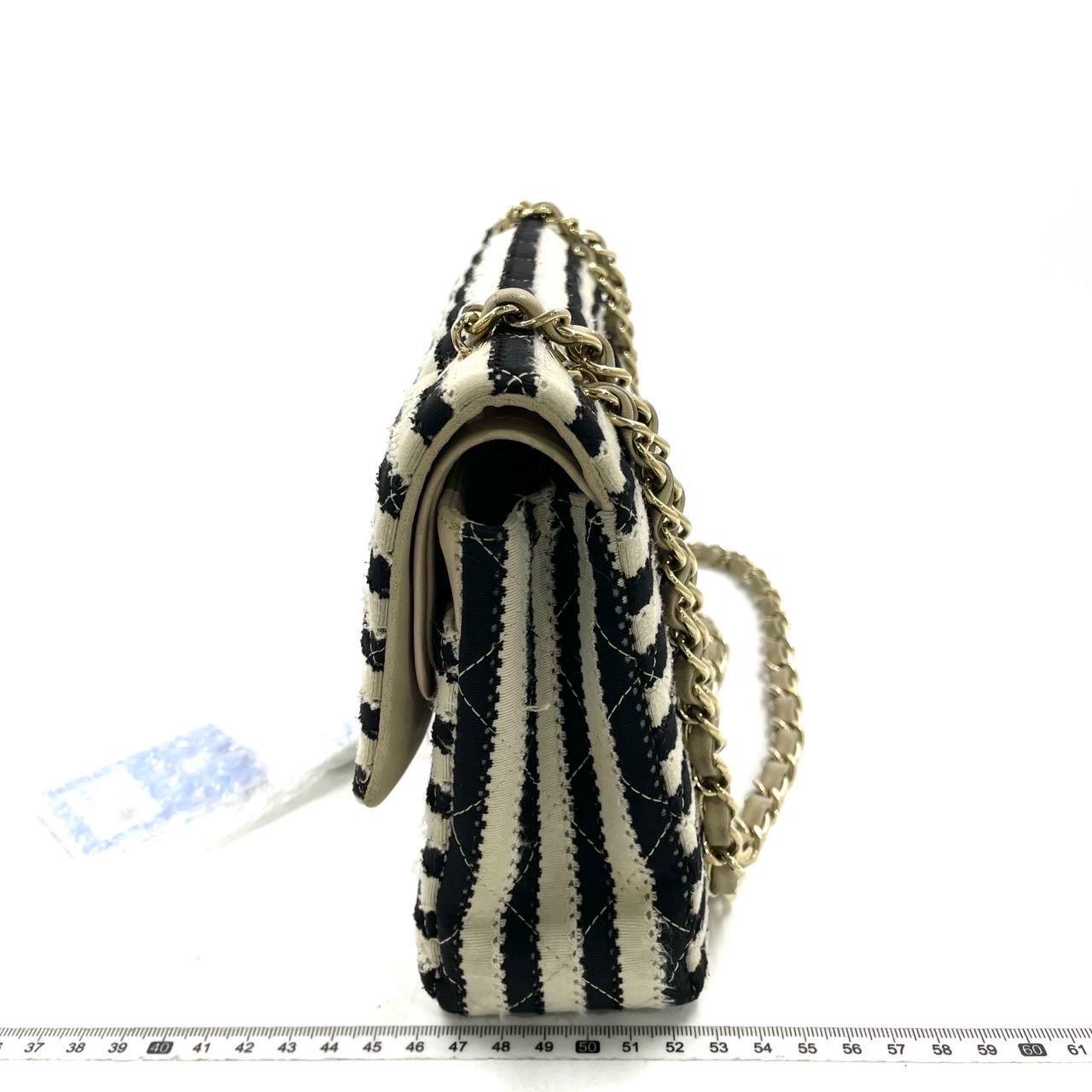 Women's Chanel Black/White Striped Medium Jersey Coco Sailor Pearl Classic Flap Bag For Sale