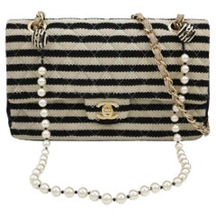 Chanel Schwarz/Weiß gestreift Medium Jersey Coco Sailor Pearl Classic Flap Bag