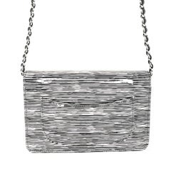 Chanel Black & White Striped Patent Leather Wallet On Chain WOC
