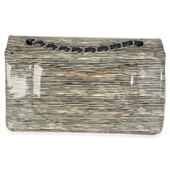 Chanel Black White Striped Patent Medium Classic Double Flap Bag