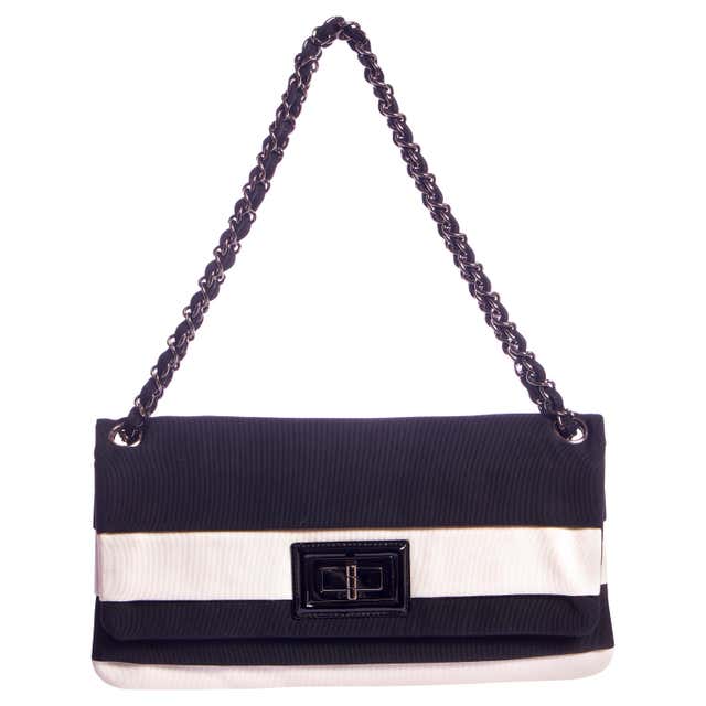 Chanel Black and White Striped Single Flap at 1stDibs