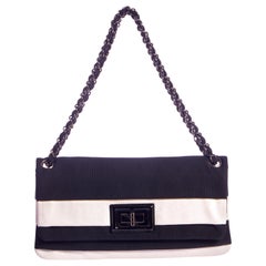 Chanel Black & White Striped Single Flap