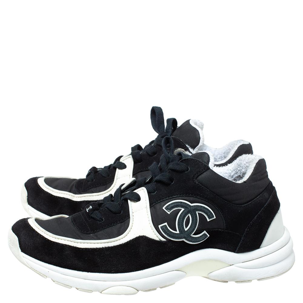 chanel sneakers black and white