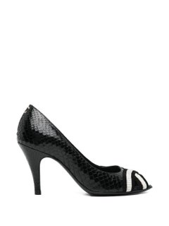 Chanel Black & White Textured Peep-Toe Heels