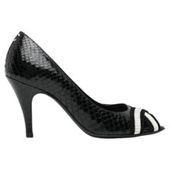 Chanel Black & White Textured Peep-Toe Heels