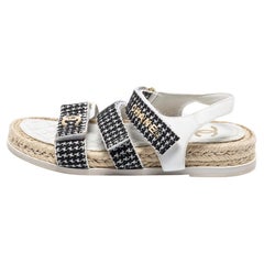 Chanel Black/White Tweed And Leather Espadrille Sandals Size 38