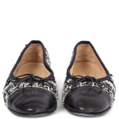 CHANEL black & white TWEED Ballet Flats Shoes 36
