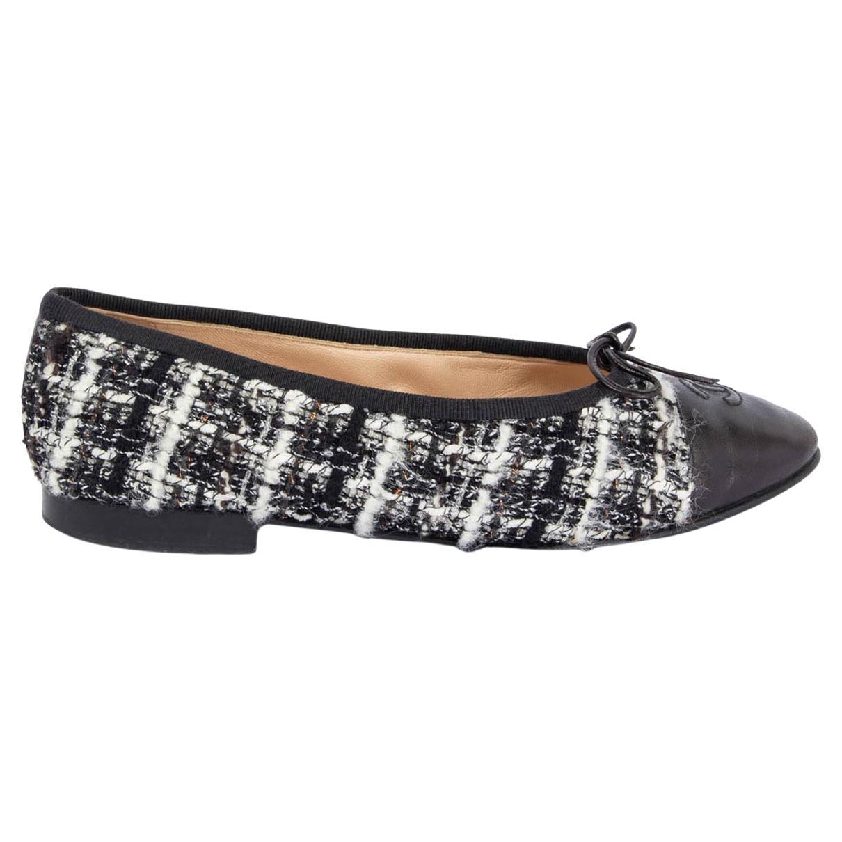 Chanel Black & White Tweed Ballet Flats Shoes 36