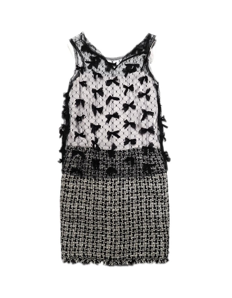 Chanel Black and White Tweed Dress w/ Mesh Overlay at 1stDibs