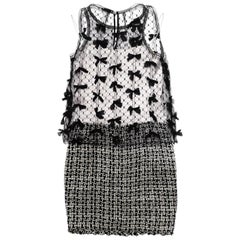 Chanel Black & White Tweed Dress w/ Mesh Overlay