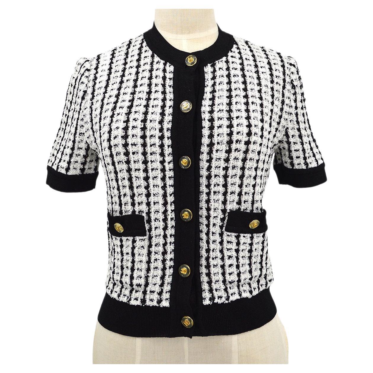 CHANEL Black/White Cotton Blend Tweed Short Sleeved Dress Ladies –  Afashionistastore