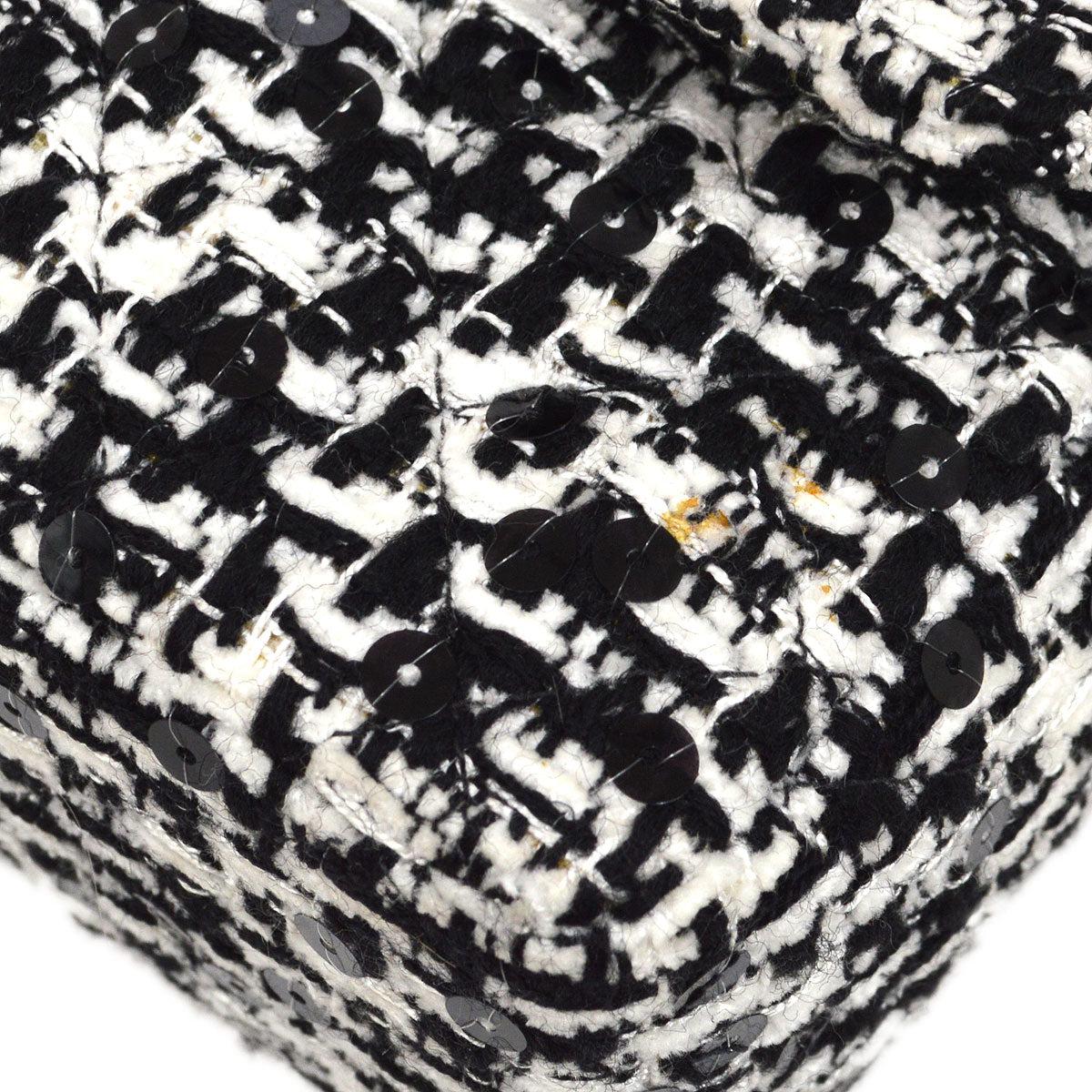 CHANEL Black White Tweed Gold Medium Kelly Top Handle Flap Bag For Sale 1