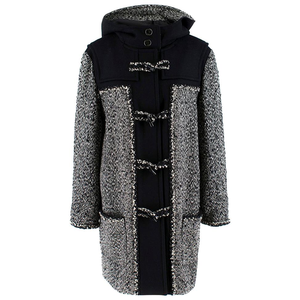 Chanel style Office lady woven tweed and black border white coat