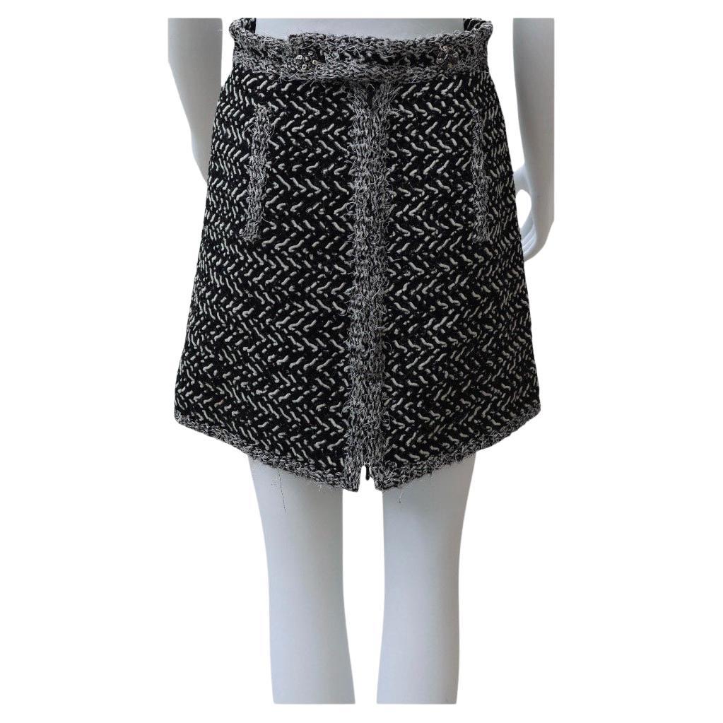 CHANEL Black & White Tweed Mini Skirt