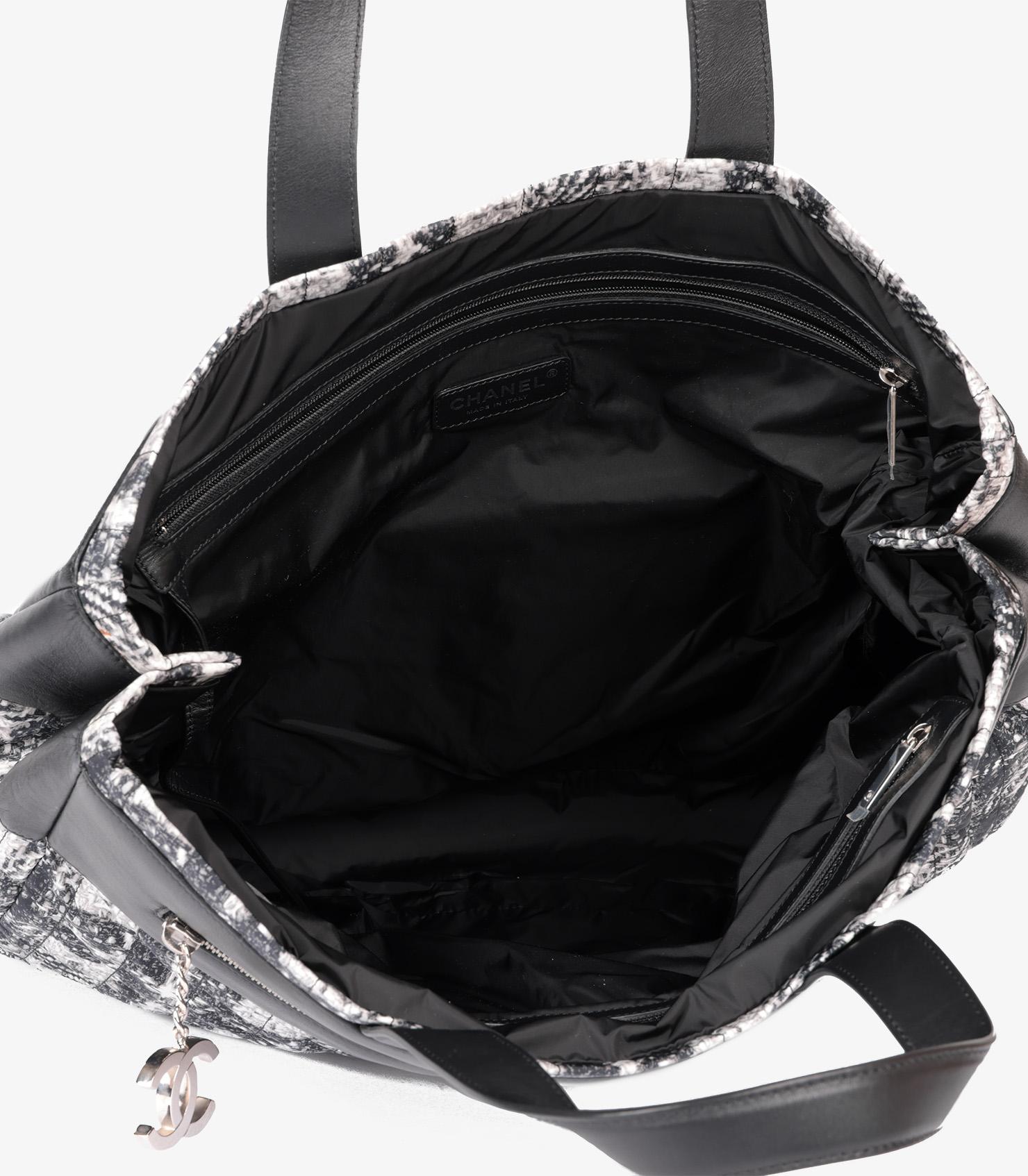 Chanel Black, White Tweed Nylon & Black Calfskin Leather Large Shopping Tote 6