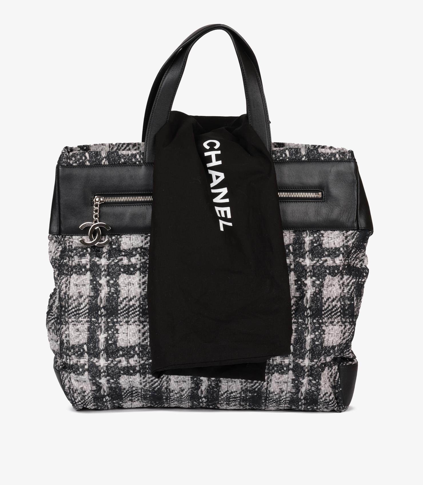 Chanel Black, White Tweed Nylon & Black Calfskin Leather Large Shopping Tote 7