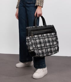Chanel Black, White Tweed Nylon & Black Calfskin Leather Large Shopping Tote