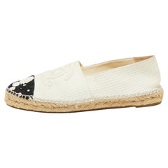 Chanel Black/White Tweed Polka Dot Cap Toe Cc Logo Espadrilles Flats Size 40