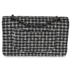 Chanel Black White Tweed Quilted Medium Classic Double Flap