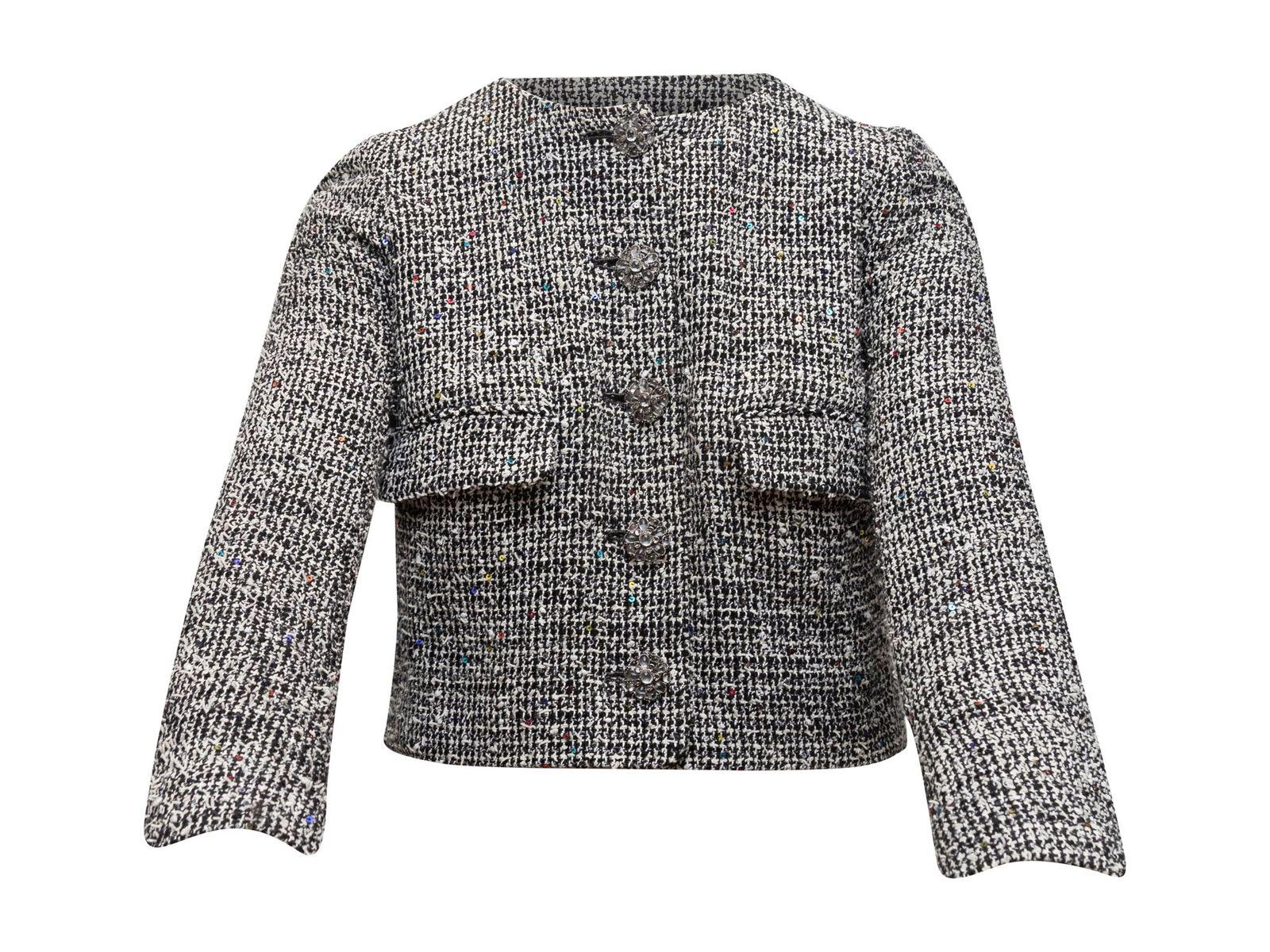 Chanel Schwarz-weiße Tweed-Jacke mit Pailletten Damen