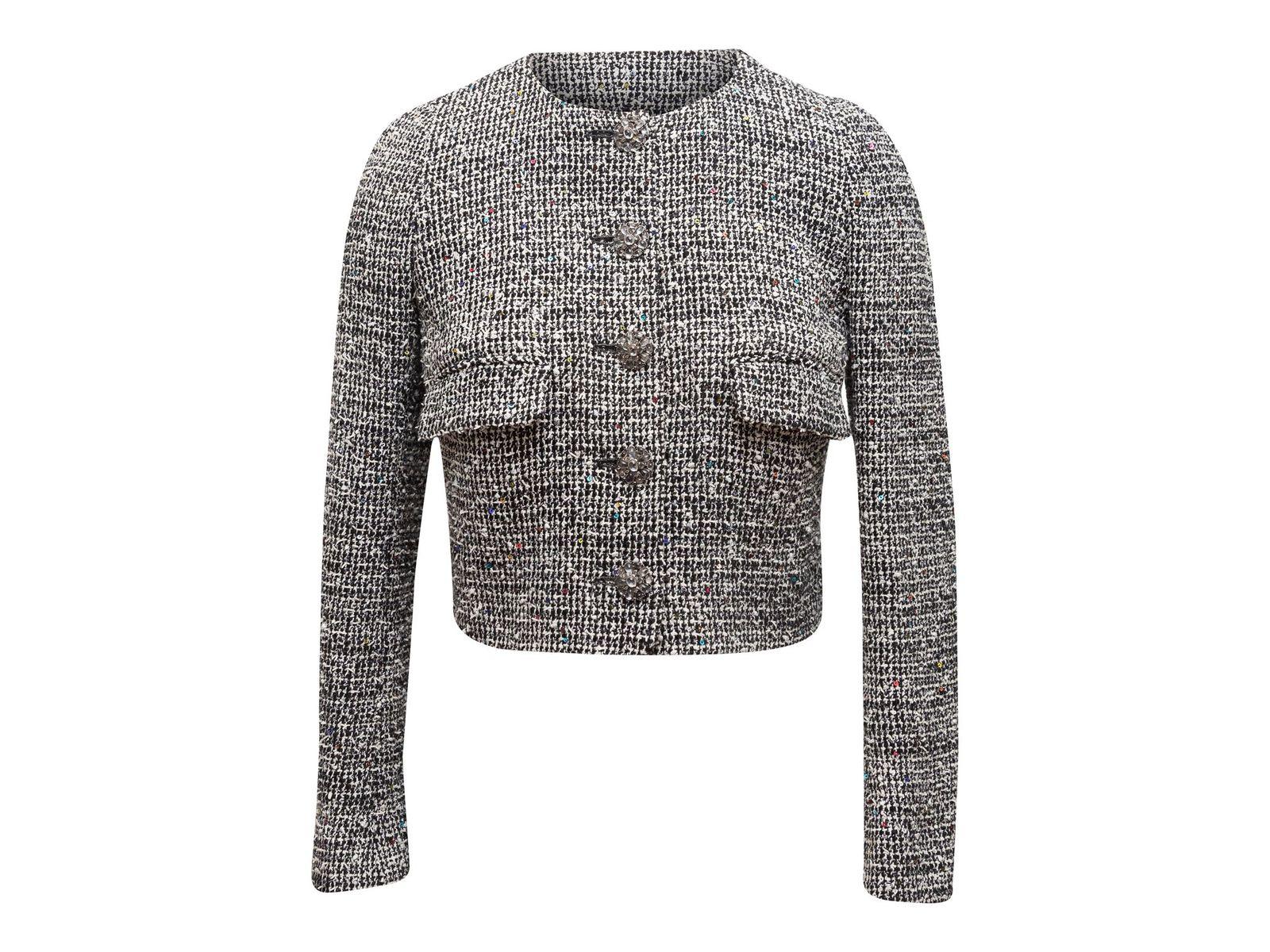 Chanel Schwarz-weiße Tweed-Jacke mit Pailletten 4