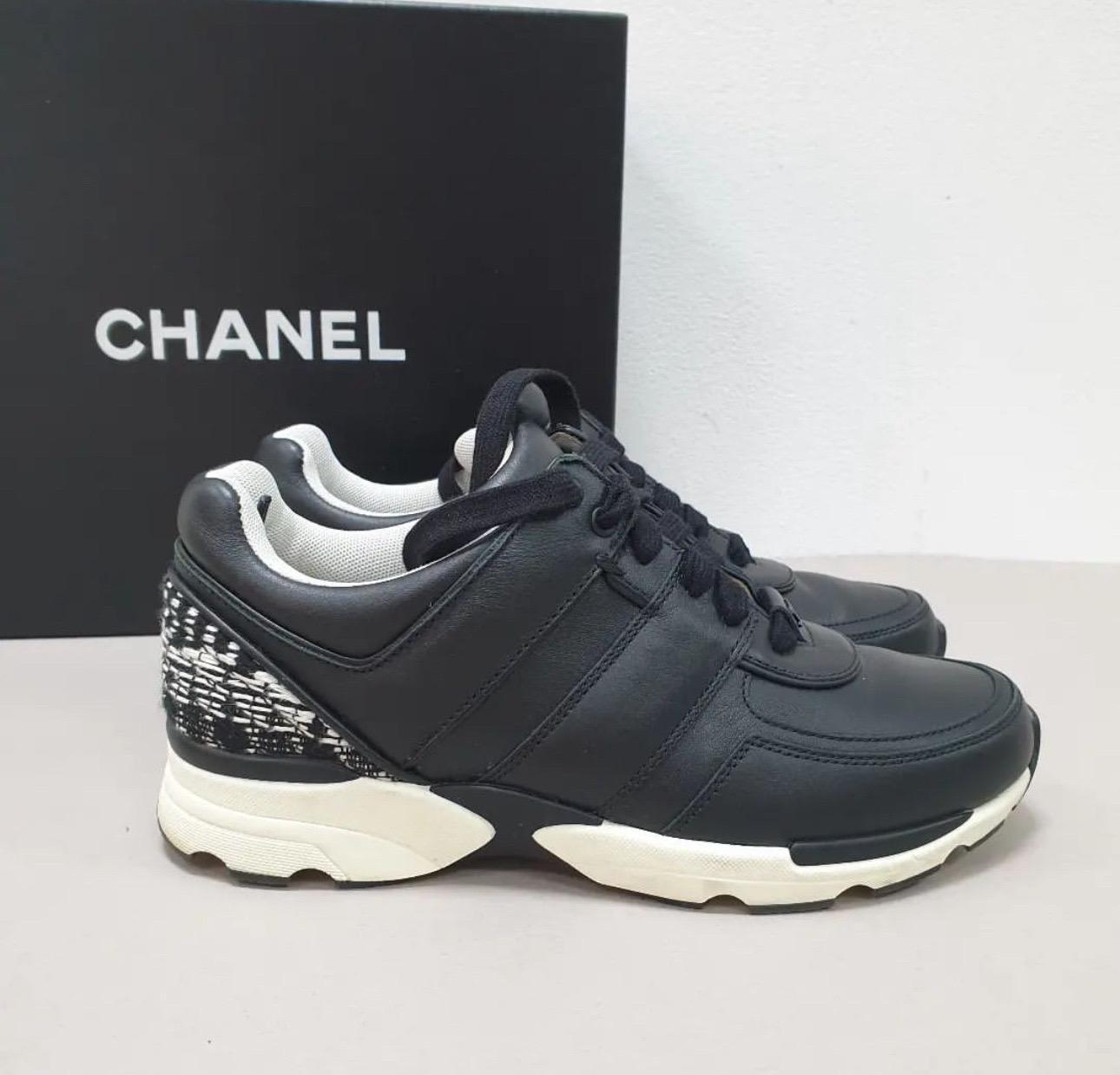 Women's Chanel Black White Tweed Sneakers 