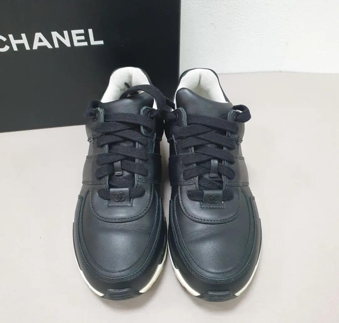 Chanel Black White Tweed Sneakers  1