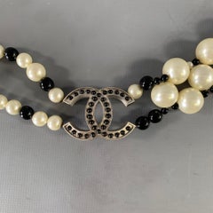 CHANEL Black White Two Tone Faux Pearl Belt