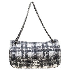 Chanel Black/White Vertical Quilted Tweed Print Soft Shell Flap Bag