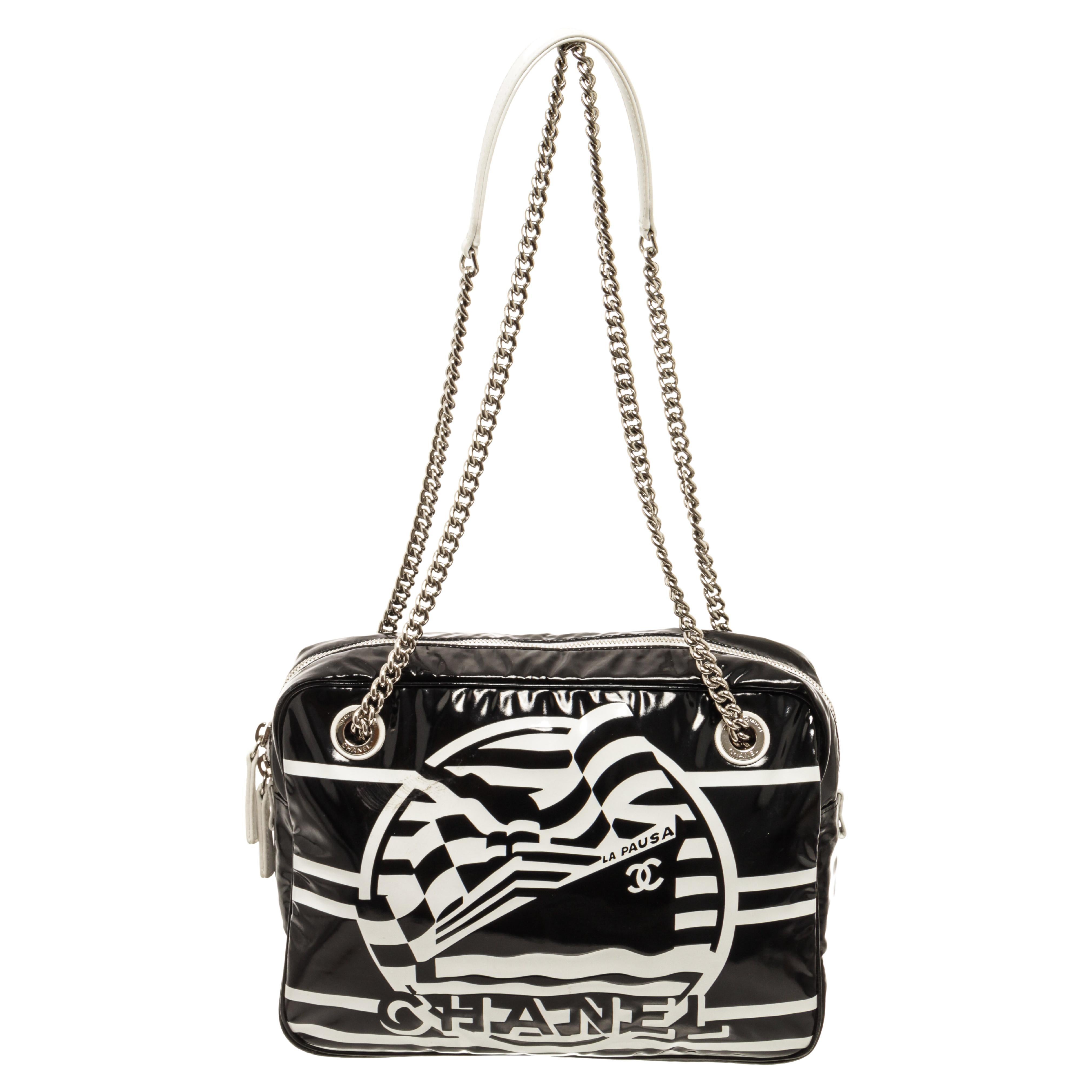 Chanel Black and White Vinyl La Pausa Camera Bag For Sale at 1stDibs
