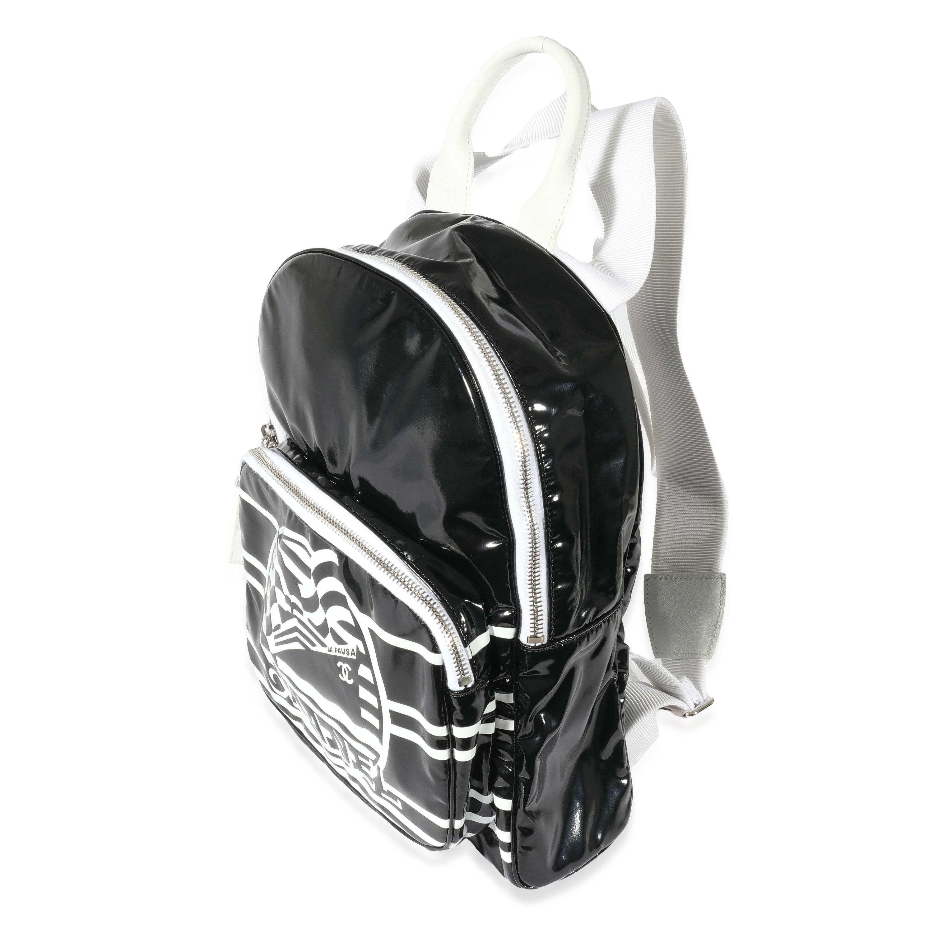 Chanel Black White Vinyl Small La Pausa Backpack In Excellent Condition In New York, NY