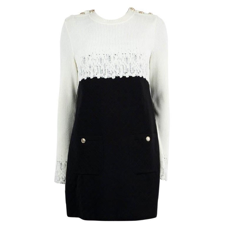 Chanel Black & White Viscose 2020 20K Colorblock Knit Dress 34 Xs