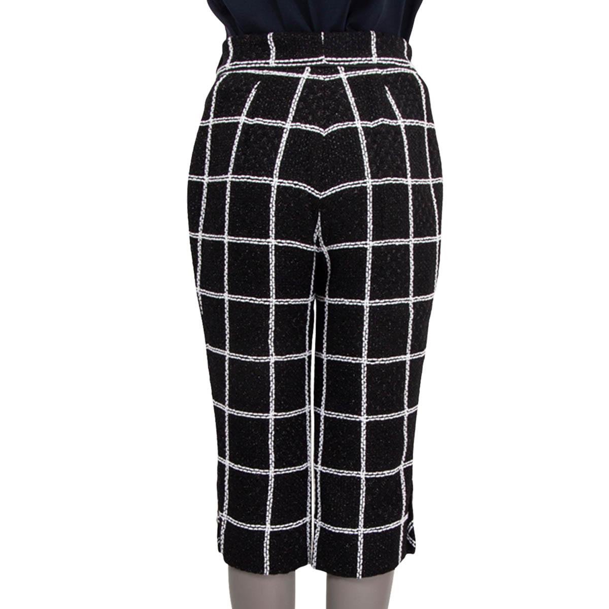 Women's CHANEL black & white viscose 2020 20S CHECK TWEED CROPPED KNIT Pants S