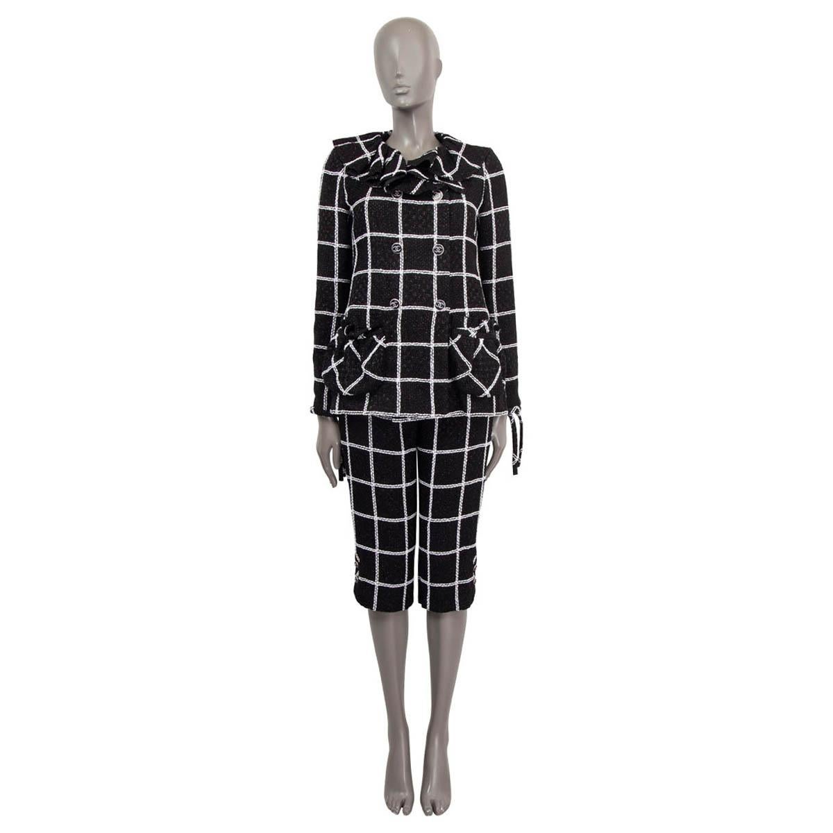 CHANEL black & white viscose 2020 20S CHECK TWEED DOUBLE BREASTED Jacket 38 S For Sale 4