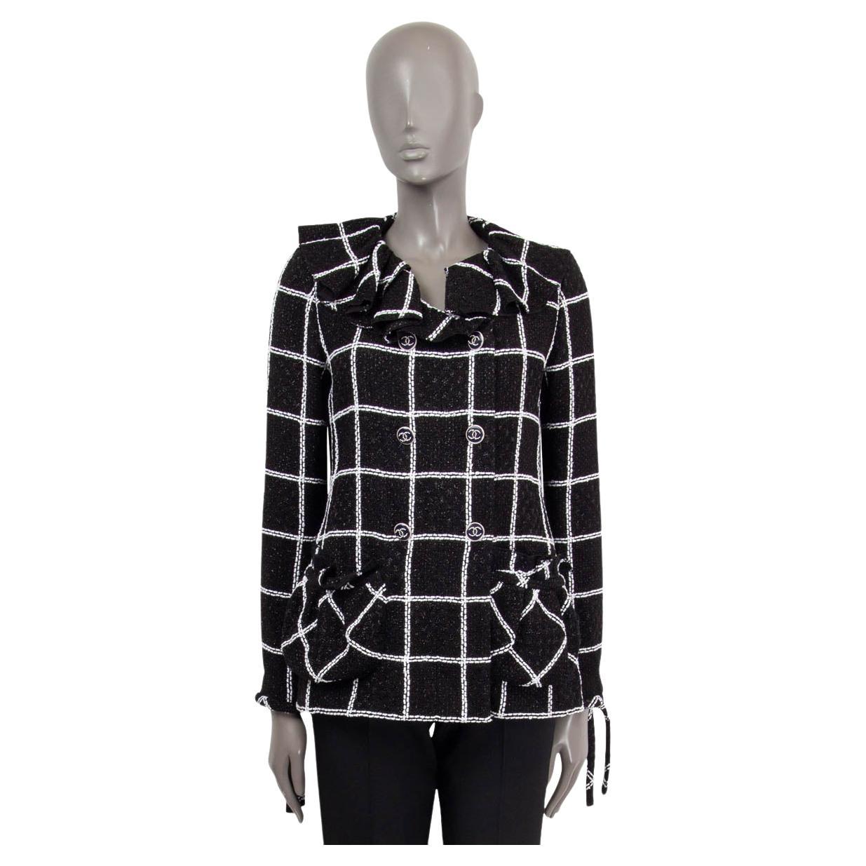 CHANEL black & white viscose 2020 20S CHECK TWEED DOUBLE BREASTED Jacket 38 S For Sale