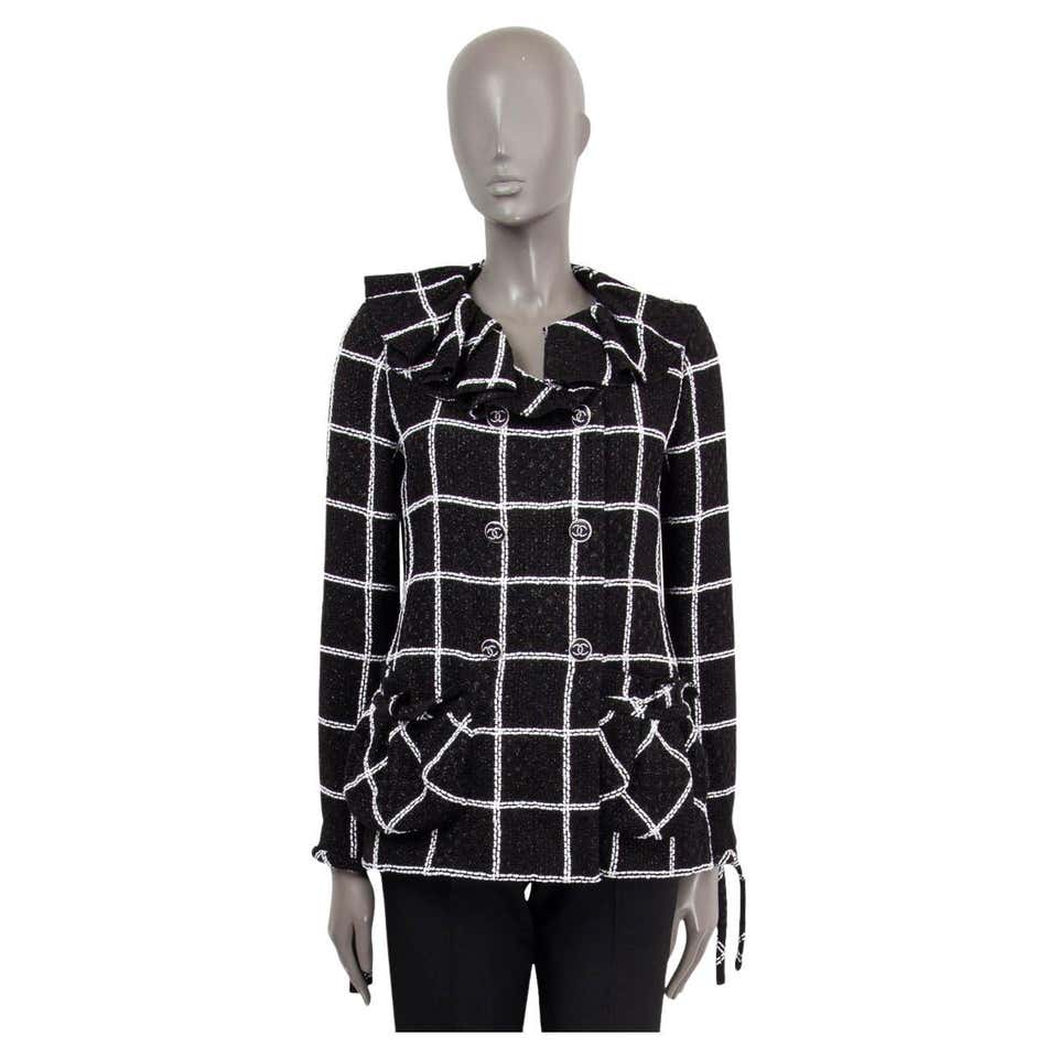 CHANEL black and white viscose 2020 20S CHECK TWEED DOUBLE BREASTED ...