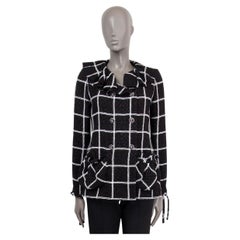 CHANEL black & white viscose 2020 20S CHECK TWEED DOUBLE BREASTED Jacket 38 S