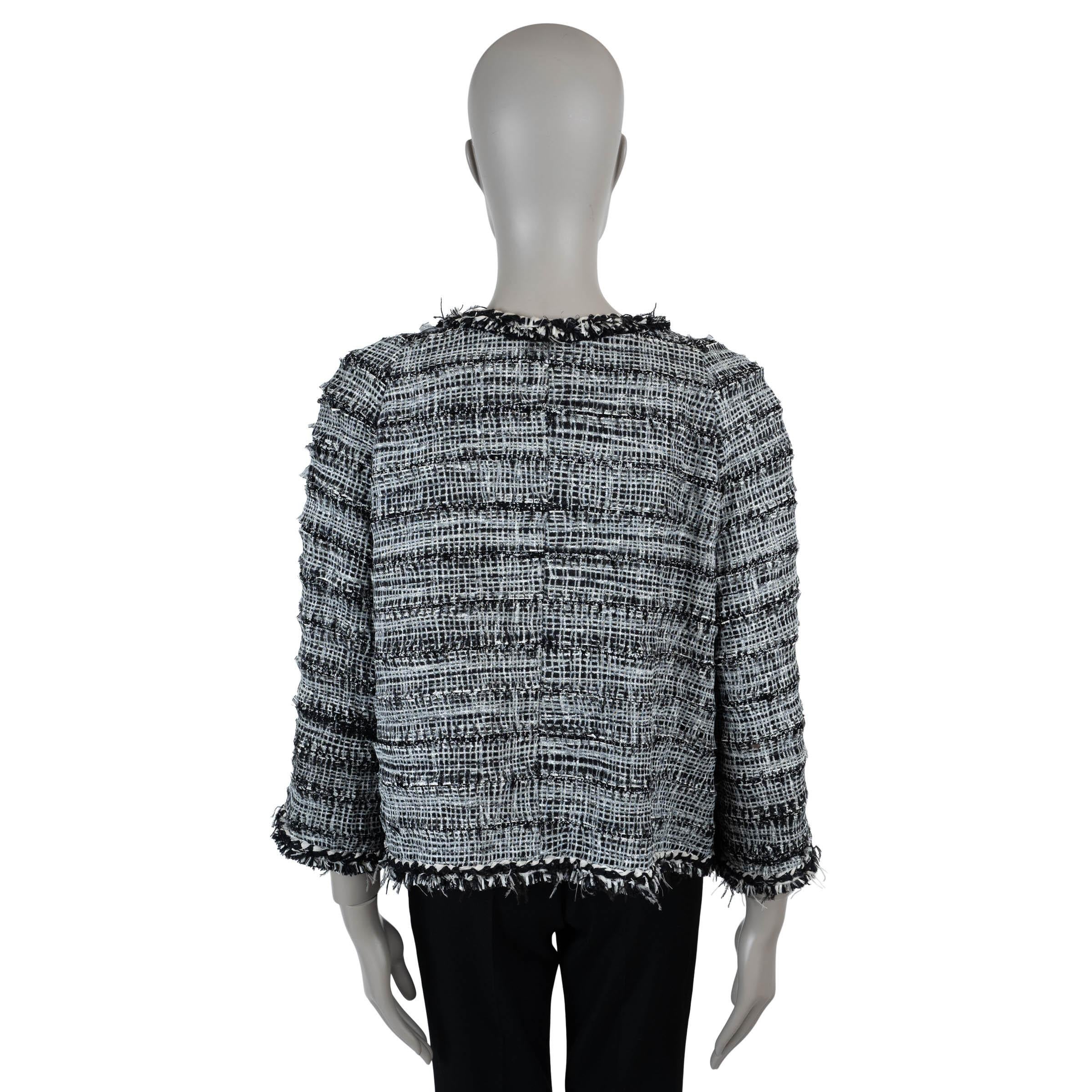 Nero Chanel giacca in misto viscosa bianca e nera 11P FRINGE TRIM stampata in TWEED XL in vendita