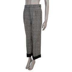 CHANEL black & white wool 11K SATIN CUFF PLEATED TWEED Pants 38 S