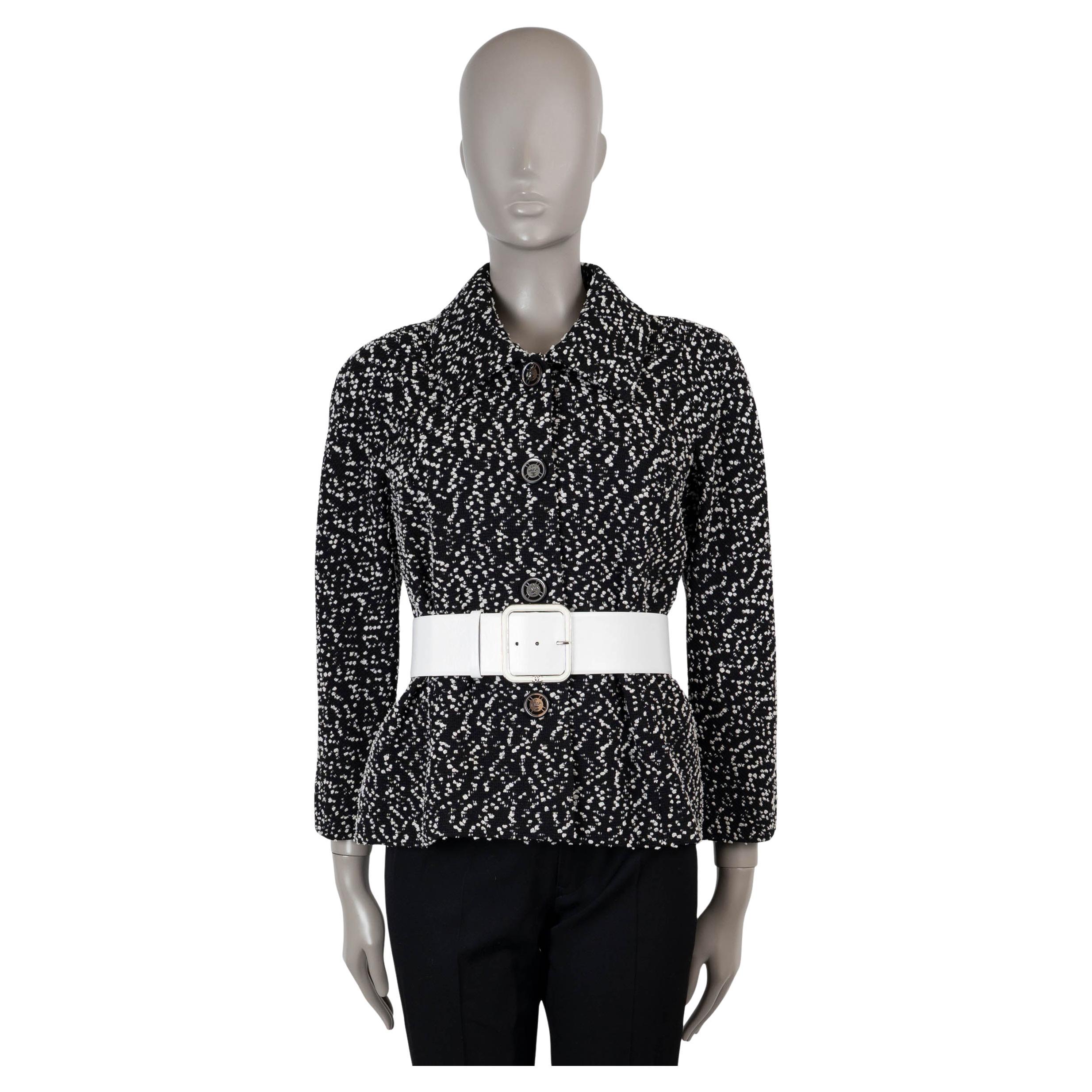CHANEL black & white wool 19C LA PAUSA BELTED TWEED Jacket 40 M
