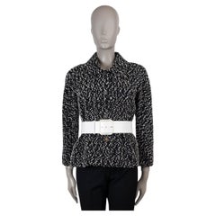 CHANEL black & white wool 19C LA PAUSA BELTED TWEED Jacket 40 M