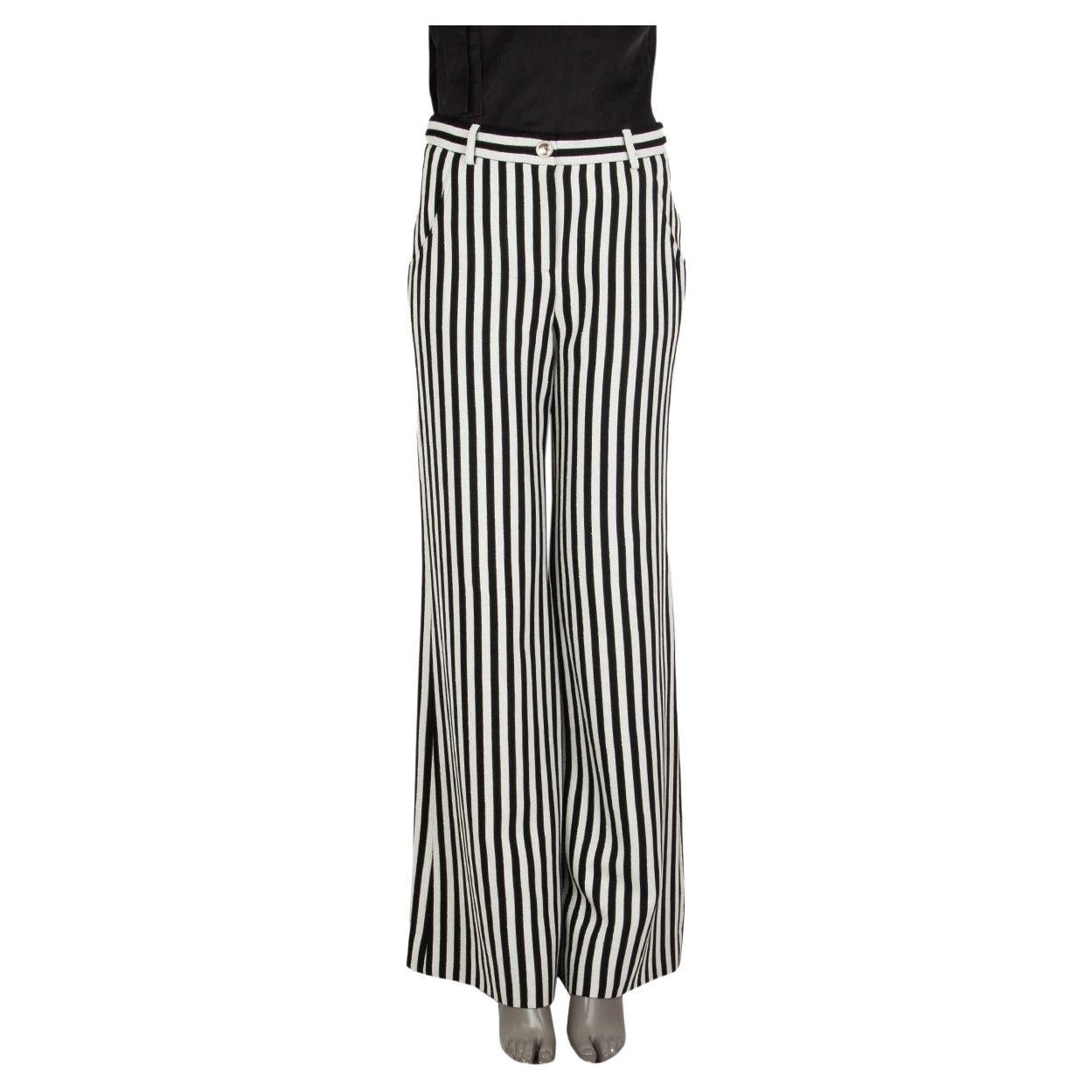 CHANEL black & white wool 19C LA PAUSA STRIPED KNIT Pants 40 M For Sale
