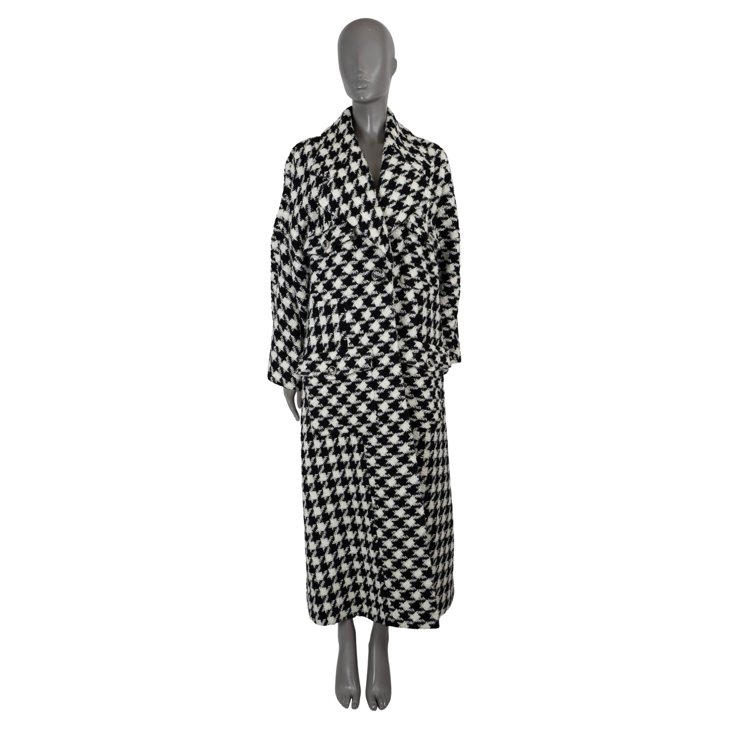 CHANEL nero bianco lana 19K HOUNDSTOOTH LUREX TWEED Cappotto Giacca 38 S