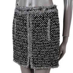 CHANEL black & white wool 2011 11A BYZANCE CHEVRON TWEED Skirt 46 XL