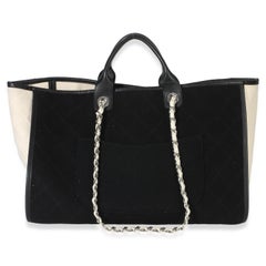 Chanel Black White Wool Calfskin Felt Large Deauville Tote