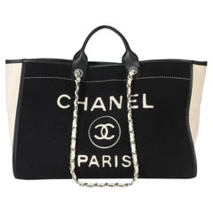 Chanel Black White Wool Calfskin Felt Large Deauville Tote