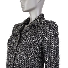 CHANEL black & white wool HERRINGBONE Blazer Jacket M