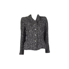 CHANEL black & white wool HERRINGBONE Blazer Jacket M